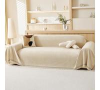 VANJOROY Couverture 100 % chenille naturelle pour canapé de 3 à 4 places - Jeté extra large pour canapés, jeté doux naturel de luxe pour chaise, canapé et lit, beige crème, 180 x 380 cm