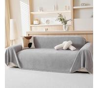 VANJOROY Grande couverture 100 % chenille naturelle pour canapé une place - Jeté pour fauteuil, jeté doux de luxe pour chaise, canapé et lit, gris clair, 130 x 180 cm