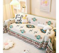 VANJOROY Grande couverture de canapé aztèque avec pompons, 100 % coton tissé à la main, style tribal, bohème, Navajo pour canapé et lit 2 ou 3 places. (180 x 230 cm)
