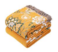 VANJOROY Grande couverture de canapé bohème 100 % coton bio doux double face pour canapé 2 ou 3 places, fauteuil, canapé et couvre-lit - 200 x 230 cm, jaune
