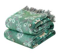 VANJOROY Grande couverture double face pour canapé 2 ou 3 places avec motif floral, 100 % pur coton bio, doux, chaud et bohème, pour fauteuil, canapé et lit, 230 x 250 cm, vert