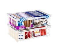 Vankarr 2 Pièces Panier Congelateur Coffre,Rangement Congelateur Extensible Empilable avec Poignée,Rangement Congelateur Coffre Pliables,(29-45.5x30.5x15cm) Blanc