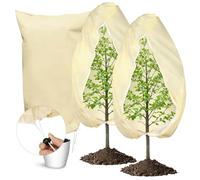 Vankarr 3 Pièce Voile Hivernage Plante Exterieur,Housse Hivernage Plante,80x120cm 60g/m² Housses de Protection pour Plantes,Housse d'hivernage avec Cordon de Serrage,Fermeture Éclair,Beige