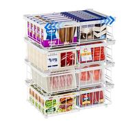 Vankarr 4 Pièces Panier Congelateur Coffre,Rangement Congelateur Extensible Empilable avec Poignée,Rangement Congelateur Coffre Pliables,(29-45.5x30.5x15cm) Blanc