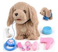 Vankarr Chien Interactif Jouet Enfant,avec Laisse Peluche Chien Jouet Enfant,Chien Qui Marche et aboie, Électronique Chiens Jouets Enfants,Jeu de Rôle Cadeau pour Garçon Fille 2 3 4 Ans(Brun)