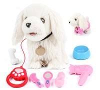 Vankarr Chien Interactif Jouet Enfant,avec Laisse Peluche Chien Jouet Enfant,Chiens Qui Marche et aboie, Électronique Chiens Jouets Enfants,Jeu de Rôle Cadeau pour Garçon Fille 2 3 4 Ans(Blanc)
