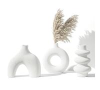 Vankarr Lot de 3 vases en céramique Blanche,pour décoration de Style Minimaliste bohémien Moderne,Vases à Fleurs Parfaits pour Le Salon, Le Mariage, Le Bureau et la Chambre à Coucher