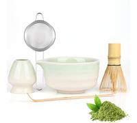 Vankarr Matcha Kit 5 pièces Matcha set - comprenant un fouet en bambou une cuillère un tamis un bol à Matcha de 520 ml et un support accessoire de cérémonie du thé,Dégradé Vert