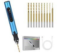 Vankarr - Perceuse électrique 3 vitesses rechargeable - 10 forets - Modélisme, bois, résine, bijoux - Circuit imprimé plastique - Bleu