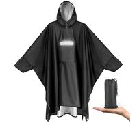 Vankarr Poncho Pluie Imperméable avec Capuche et Poche Cape de Pluie Réutilisable Poncho Légère Respirant Veste Coupe P luie avec Bande Réfléchissante Unisexe (Noir)