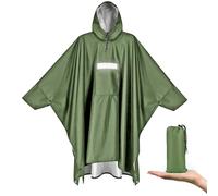 Vankarr Poncho Pluie Imperméable avec Capuche et Poche Cape de Pluie Réutilisable Poncho Légère Respirant Veste Coupe-Pluie avec Bande Réfléchissante Poncho de Pluie Unisexe (Vert)