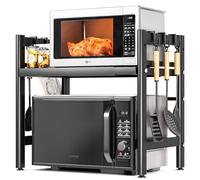 Vankarr Support pour Micro Onde et Four Extensible Etagere Micro-Ondes, Support en Métal Four à Micro-étagère pour Micro-Ondes avec 6 Crochets Suspendus Meuble Micro Ondes Cuisine Rangement