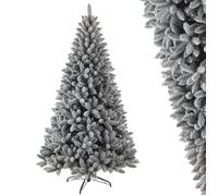 VANKEL Sapin de Noël 210CM 1381 Branches à Flocons de Neige Matière PVC Flocké avec Charnières, Support Métallique, Ignifuge