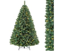 VANKEL Sapin de Noël Artificiel 180CM avec Guirlande LED et Support Métallique, 900 Branches PVC Décoration de Fête Vert