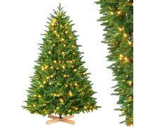 VANKEL Sapin de Noël Artificiel 180CM PE+PVC avec Guirlande LED et Support en Bois, 940 Branches Denses