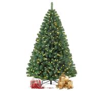 VANKEL Sapin de Noël Artificiel 210CM avec Guirlande LED et Support Métallique 1050 Branches PVC Décoration de Fête Vert