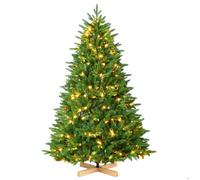 VANKEL Sapin de Noël Artificiel 210CM PE+PVC avec Guirlande LED et Support en Bois, 1209 Branches Denses
