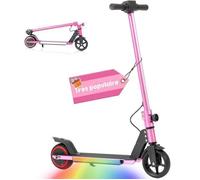 Vankel Trottinette Électrique Enfant 6,5"" - 150W - 12 km/h - Pliable - Guidon Hauteur Réglable - Roues LED Multicolores - Rose