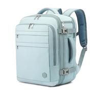 VANKEV Sac à Dos Voyage Cabine pour Ryanair EasyJet Eurowings Wizz Air Extensible 40x30x20 à 40x30x25, 24L à 30L, Bagage à Main Sous Siège Adapté à un Ordinateur Portable de 15,6 Pouces bleu clair