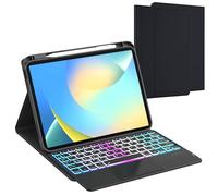 VANKEYPAD Clavier iPad 10eme Generation/11 Generation A16(2025), Amovible Coque Clavier iPad 10eme Generation avec Touchpad, Eclairage 3 Zones 7 Couleurs, Disposition AZERTY française, Noir