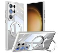 Vanki Coque de protection pour Samsung Galaxy S23 Ultra 5G - Compatible avec Mag-Safe - Avec support S23 Ultra - Magnétique - Avec anneau de support à 360° - Transparente - Blanc