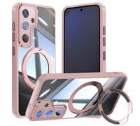 Vanki Coque de protection pour Samsung Galaxy S24 FE 5G - Compatible avec Mag-Safe - Avec support S24 FE - Magnétique - Avec anneau de support à 360° - Transparente - Rose
