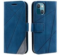Vankii Coque pour iPhone 13 Mini (5,4 Pouces), Rabat Portefeuille de Protection Cuir PU Etui, Silicone TPU Bumper Magnétique Housse, Flip Porte Cartes avec Fonction Support Cover Antichoc Case (Bleu)