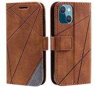 Vankii Coque pour iPhone 13 Mini (5,4 Pouces), Rabat Portefeuille de Protection Cuir PU Etui, Silicone TPU Bumper Magnétique Housse, Flip Porte Cartes avec Fonction Support Cover Antichoc Case (Brun)