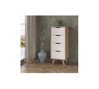 Chiffonnier 4 tiroirs - En panneaux de particules - Décor chêne et blanc - Contemporain - L 45 x P 42 x H 108 cm
