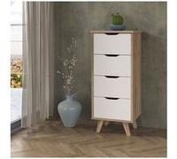 Möbelvertrieb FORTE Chiffonnier VANKKA 4 tiroirs – Décor chêne et blanc – L45×P42×H108 cm
