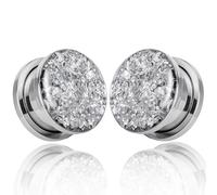 Vankula Ecarteur Oreilles 1 Paire Single Évasé Plug Tunnel d'oreille Paillettes en Acier Inoxydable Piercing Expanseur Bijoux pour Femmes Hommes 10mm(00G) Argent