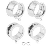 Vankula Ecarteur Oreilles 4 PCS/ 2 Paires DIY Double Évasé Plug Tunnel en Acier Inoxydable Piercing Bijoux pour Femmes Hommes 10mm(00G) 4 PCS Argent