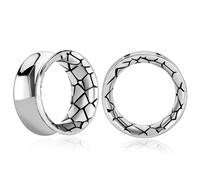 Vankula Ecarteur Oreilles Double flare plug tunnel motif serpent en Acier Inoxydable lobe d'oreille Piercing Écarter extension Bijoux pour Femmes Hommes 8mm(0G) Argent