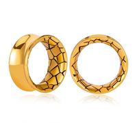 Vankula Ecarteur Oreilles Double flare plug tunnel motif serpent en Acier Inoxydable lobe d'oreille Piercing Écarter extension Bijoux pour Femmes Hommes 8mm(0G) Or