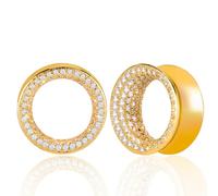 Vankula Ecarteur Oreilles Double flare plug tunnel Zircon blanc luxueux lobe d'oreille Piercing Écarter extension Bijoux pour Femmes Hommes 19mm(3/4") Or