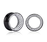 Vankula Ecarteur Oreilles Double flare plug tunnel Zircon blanc luxueux lobe d'oreille Piercing Écarter extension Bijoux pour Femmes Hommes 19mm(3/4") Noir