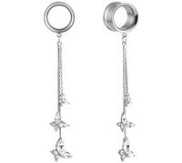 Vankula Écarteur Oreilles Pendentif 1 Paire Plug Tunnels Paillettes Zircon Blanc Papillon en Acier Inoxydable Piercing Bijoux pour Femmes Hommes 19mm(3/4") Silber