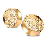 Vankula Ecarteur Oreilles Plug Tunnel Double Évasé Jauges Creuse en Acier Inoxydable étirement extenseur Piercing 12mm(1/2") Or