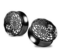 Vankula Ecarteur Oreilles Plug Tunnel Double Évasé Jauges Creuse en Acier Inoxydable étirement extenseur Piercing 14mm(9/16") Noir