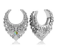 Vankula Ecarteur Oreilles Plug Tunnel Selle Jauges Creuse en Acier Inoxydable étirement extenseur Piercing 8mm à 19mm (14mm(9/16"), Style 1 Argent)