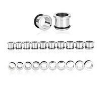 Vankula kit ecarteur oreille 10.5-15mm 0.5mm Écarter ear stretching set single flare plug tunnel lot en Acier Inoxydable lobe d'oreille Piercing extension Bijoux pour Femmes Hommes Argent