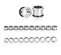 Vankula kit ecarteur oreille 15.5-20mm 0.5mm Écarter ear stretching set single flare plug tunnel lot en Acier Inoxydable lobe d'oreille Piercing extension Bijoux pour Femmes Hommes Argent
