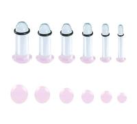 Vankula Kit ecarteur oreilles 1.6-6mm d'étirement des Oreillettes en Verre 12 pièces 14G-3G extension Tunnel bouchons avec joints toriques doubles Piercing Bijoux pour Femmes Hommes Rose