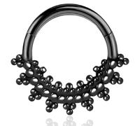 Vankula Piercing de Septum Ring Segment Clikcer Anneau en Acier Chirurgical 16G 8mm 10mm au style indien Hinged Nez Hélix Daith Tragus Cartilage Conch Piercing Bijoux Noir
