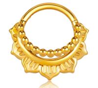 Vankula Piercing de Septum Ring Segment Clikcer Anneau en Acier Chirurgical 16G 8mm 10mm fleur de lotus Hinged Nez Hélix Daith Tragus Cartilage Conch Piercing Bijoux pour Femmes Hommes Or