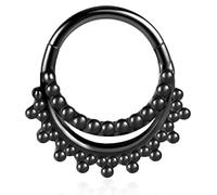 Vankula Piercing de Septum Ring Segment Clikcer Anneau en Acier Chirurgical 16G 8mm 10mm style boho Hinged Nez Hélix Daith Tragus Cartilage Conch Piercing Bijoux Noir