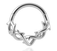 Vankula Septum Ring Hinged Segment Clicker 316L Surgical Steel 16G 10mm Thorns Nose Daith Helix Piercing Jewellery for Men and Women Silver
