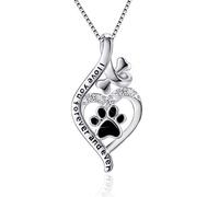 VANLAMS Collier en argent sterling 925 avec pendentif en forme de patte de chien avec inscription « I Love You Forever and Ever » - Cadeau pour propriétaire de chien, Cristal