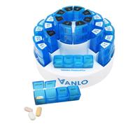 VANLO Pilulier mensuel français "Toni" avec 31 boîtes à pilules avec 4 compartiments - avec étagère pour compartiment quotidien