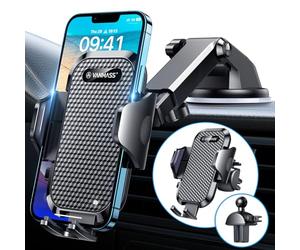 VANMASS Support Telephone Voiture Porte Telephone Voiture Ventouse et Grille Aération Clips Fixe Voiture Téléphone Accessoire pour Tableau de Bord Pare-Brise Compatible avec iPhone Samsung Etc